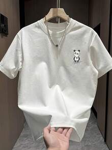 Manfinity Dauomo Men's Standard Size Letter & Cartoon Print Round Neck Short Sleeve T-Shirt - White - View 2