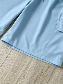 Airaco Pantalones cortos cargo holgados con cordón en la cintura de unicolor para hombres - Celeste - Ver 7