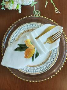 Cirelle 1/2/4入 新鮮檸檬刺繡布餐巾，米色棉麻可重複使用布餐巾，多用途晚餐餐巾/餐墊，適用於廚房餐桌、節日、派對、婚禮、農舍風格用餐與居家裝飾 - 黃色 - 查看 8