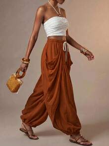 Zivah Quần nữ dáng suông rộng màu vàng mù tạt kiểu harem ống đèn jogger mới cho mùa hè, phong cách casual đi làm đi chơi, phù hợp mặc hàng ngày, đi nghỉ mát, lễ hội âm nhạc, du lịch, đi biển, dự tiệc, mặc đi sân bay, mặc đi ăn brunch, phong cách Boho, du mục, Casual-Z - Màu Mù tạt vàng - Xem 6