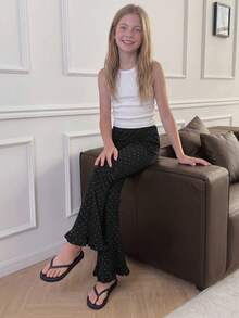 DAZY Tween Girls' Polka Dot Pattern Flared Pants With Patchwork Design - Black - View 4