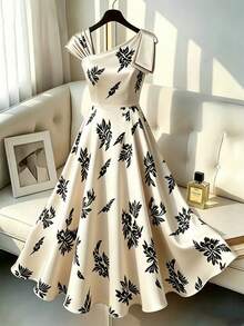 GlowEve CURVE Plus Size Women's Floral Print Elegant Waist-Defining Party Dress Fall - Apricot - View 1