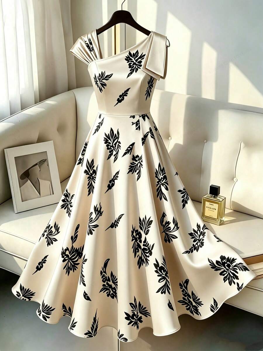 GlowEve CURVE Plus Size Women's Floral Print Elegant Waist-Defining Party Dress Fall - Apricot - View 1