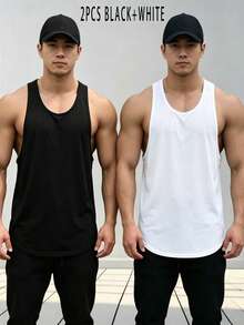 Gym Rark 男士2件組字母印花休閒百搭背心，適合日常穿著、運動、健身房、度假 - 黑色 - 查看 2