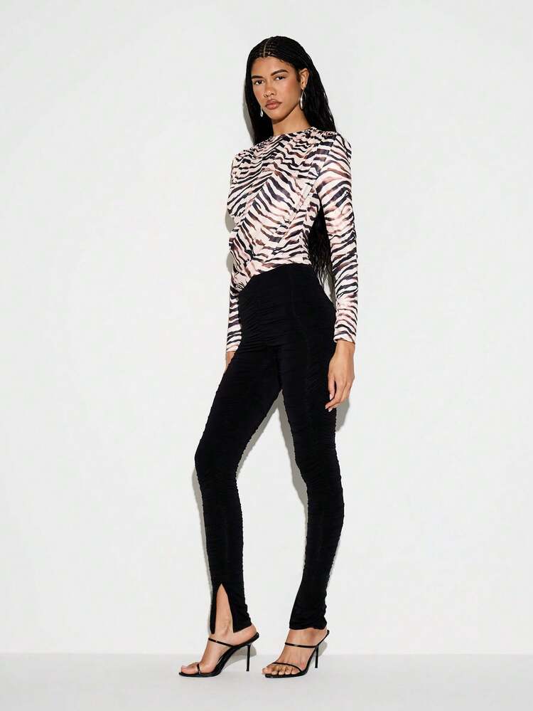 Black Ruched Split Hem Leggings