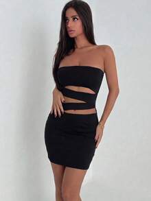 Ronhire Cut Out Tube Bodycon Dress,Party/Nightclub Outfits Elegant Summer Black - Black - View 5