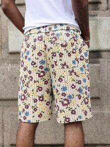 Major Grit Men's All-Over Print Drawstring Waist Casual Versatile Daily Wear Shorts - Khaki - View 2
