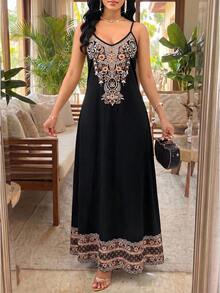 SHEIN Lady 黑色女款度假洋裝 長版夏季連身裙 - 彩色 - 查看 3