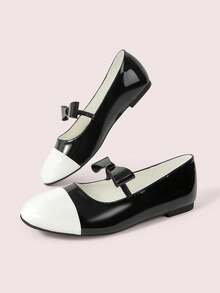 CUCCOO DOLLMOD Women's Shoes, Black And White Contrasting Glossy Texture, Bow Ballet Flats, Round Toe Comfortable Mary Jane Shoes, Soft Foot Flat Shoes For Daily Wedding Parties - Black and White - View 8
