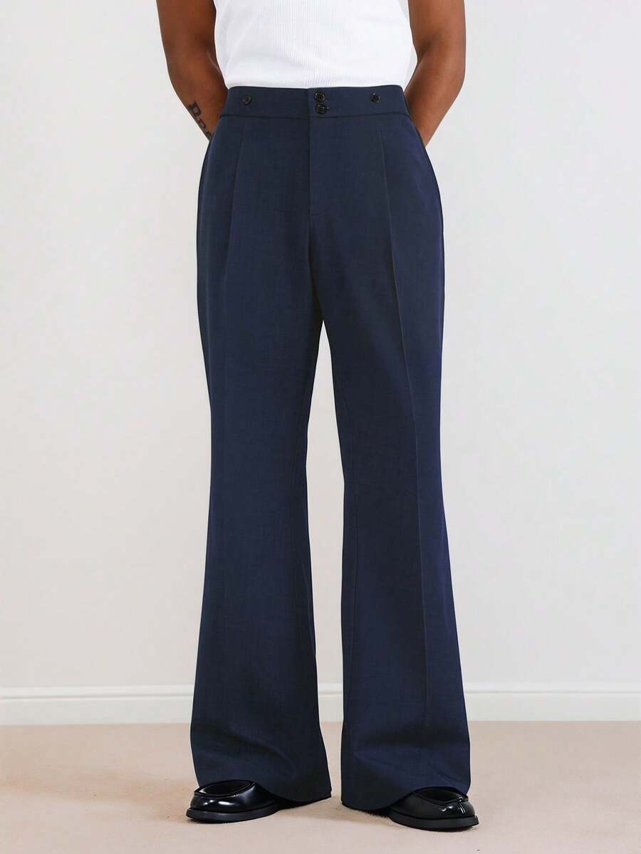 TOKVUE Celana Panjang Pria Hitam Model Lurus Mengembang, Model Formal - Navy Blue - View 1