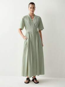 Aalyst Women's Spring/Summer Elegant Minimalist French Style Casual/Work Vacation/Beach Party V-Neck Petal Sleeve A-Line Dress, Sage Green - Mint Green - View 8