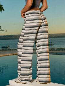 Fluxe Women Striped Loose Straight Leg Sweatpants Perfect Airport Outfit Suitable For Tennis Yoga Studio Pilates Daily Wear Cute Summer Outfits Festival Outfits Beach Outfits Sea Going Out Outfits Women's Gym Clothes Gym Female Gym Set Casual Sets Holiday Outfits Vacation Sportswear Workout Sets Brown Striped Pants - Apricot - View 7
