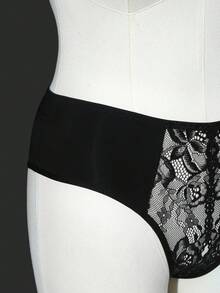 Seduluxe 1件女款蕾絲拼接舒適內褲 - 黑色 - 查看 10