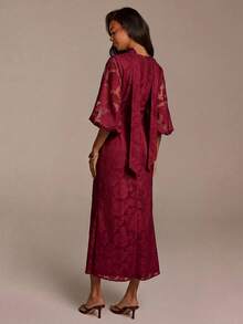 COSMINA Women's Deep V-Neck Elegant Waist Cinching Party Dress - Burgundy - View 2