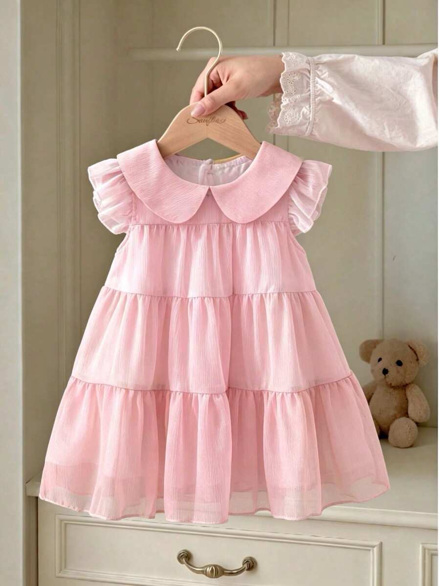 Souflis Souflis 1 chiếc đầm có mũ màu hồng phối họa tiết cho bé gái, thích hợp cho đi chơi, mặc ở nhà và dự tiệc. - Hồng - Xem 1