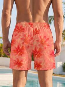 SHEIN 男士花卉短款海灘短褲，適合島嶼度假、夏威夷度假、情侶度假約會、假期 - 彩色 - 查看 3