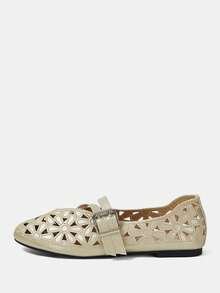 CUCCOO CHICEST Women's Hollow Embroidery, Buckle, Comfortable Flat Shoes - Gold - View 2