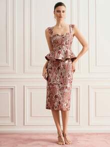 BELROSIE Elegantes Jacquard-Blume Muster-Midikleid ohne Ärmel mit Schlitz - Verschiedenfarbig - Übersicht 7