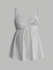 Modmama Camiseta de tirantes de maternidad de color liso con fruncido, casual y versátil para uso diario, lactancia, posparto, verano, citas y parto - Gris - Ver 8