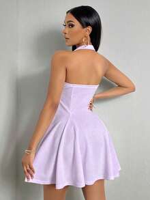 VaVaBold Women's Solid Color Casual Halter Neck Dress Night Out Purple Summer - Mauve Purple - View 2