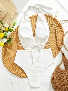Swim Chiccia Đồ bơi một mảnh màu trơn cho nữ, đi biển nghỉ dưỡng, mùa hè - trắng - Xem 4