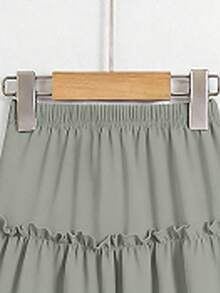 SHEIN Falda de gasa negra con volantes en el bajo para niñas, adecuada para primavera, verano y otoño, versátil para salidas y diversas ocasiones, clásica y combinable - Verde - Ver 4