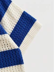 ROMWE MEN 男士刺繡圖案條紋提花針織上衣 針織 Polo 衫 巴西 - 寶藍色 - 查看 4