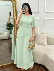 Modelyn Vestido acampanado con cintura fruncida y vientre oculto para mujer - Verde - Ver 1