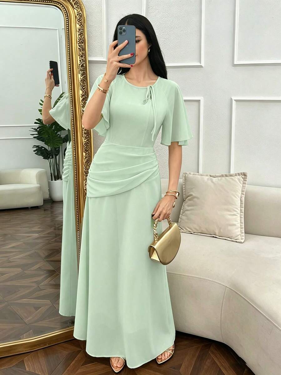 Modelyn Vestido acampanado con cintura fruncida y vientre oculto para mujer - Verde - Ver 1