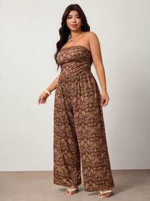 Enliva Macacão plus size com estampa paisley, estilo boêmio vintage, ideal para férias. - Castanho - Ver 5
