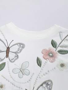 SHEIN Franclia Women's Sleeveless Butterfly, Pearl Floral Print Round Neck Top, Suitable For Summer Outdoor, Commuting, Business Casual Cute Date White Floral - White - View 3
