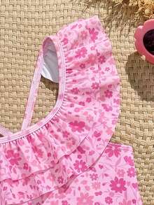1件少女可愛多色針織面料連身泳衣，時尚休閒優雅女士款，適合游泳、夏季度假、海灘、泳池、度假派對 - 彩色 - 查看 5