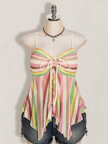SHEIN ICON 大尺碼女款條紋可愛綁帶細肩帶背心 - 彩色 - 查看 3