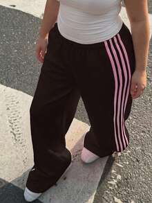 Muchica Pantalones casuales versátiles de uso diario con parches de colores para mujer de talla grande - Marrón - Ver 4