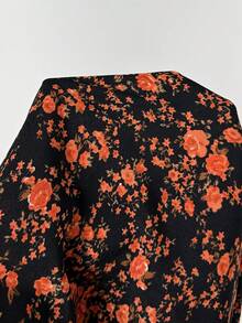 SHEIN LUNE Plus Size Casual Ditsy Floral Dress - Black - View 7
