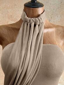Mistrie Blusa de uso diario versátil de unicolor con pliegues en el cuello halter para mujer - Verde - Ver 3