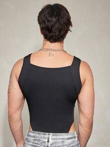 FeverCity Men's Casual Solid Color Jumpsuit - Black - View 3