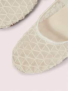 CUCCOO DOLLMOD Women's Shoes, Beige, Plaid Embroidered Upper, Exposed Heel, Round Toe, Flat Bottom, Sweet, Cute, Comfortable And Casual. - Iron mesh - apricot - View 5