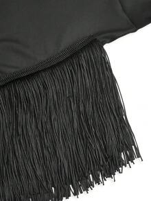 SHEIN Cheerettes 女士拉丁舞流苏罩裙 - 黑色 - 查看 4