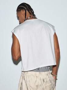 Modcrash DIYIE Men's Loose Fit Short Sleeve Embroidered Casual Tank Top, Street Style Oversized Short Tank Top - White - View 2