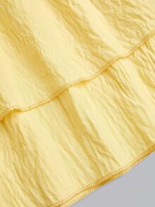 Sweetra Plus Size Sweet New Versatile High Waist Pleated Double-Layer Solid Color Skirt - Yellow - View 7