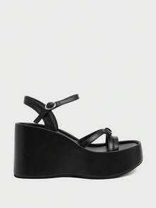 Sugerpunk Zapatos de mujer Sandalias de plataforma de moda para mujer - Sandalias de estilo punk casual de verano con lazo cruzado y hebilla - Zapatos de mujer cómodos y transpirables de un solo pedal simple - Negro - Ver 1