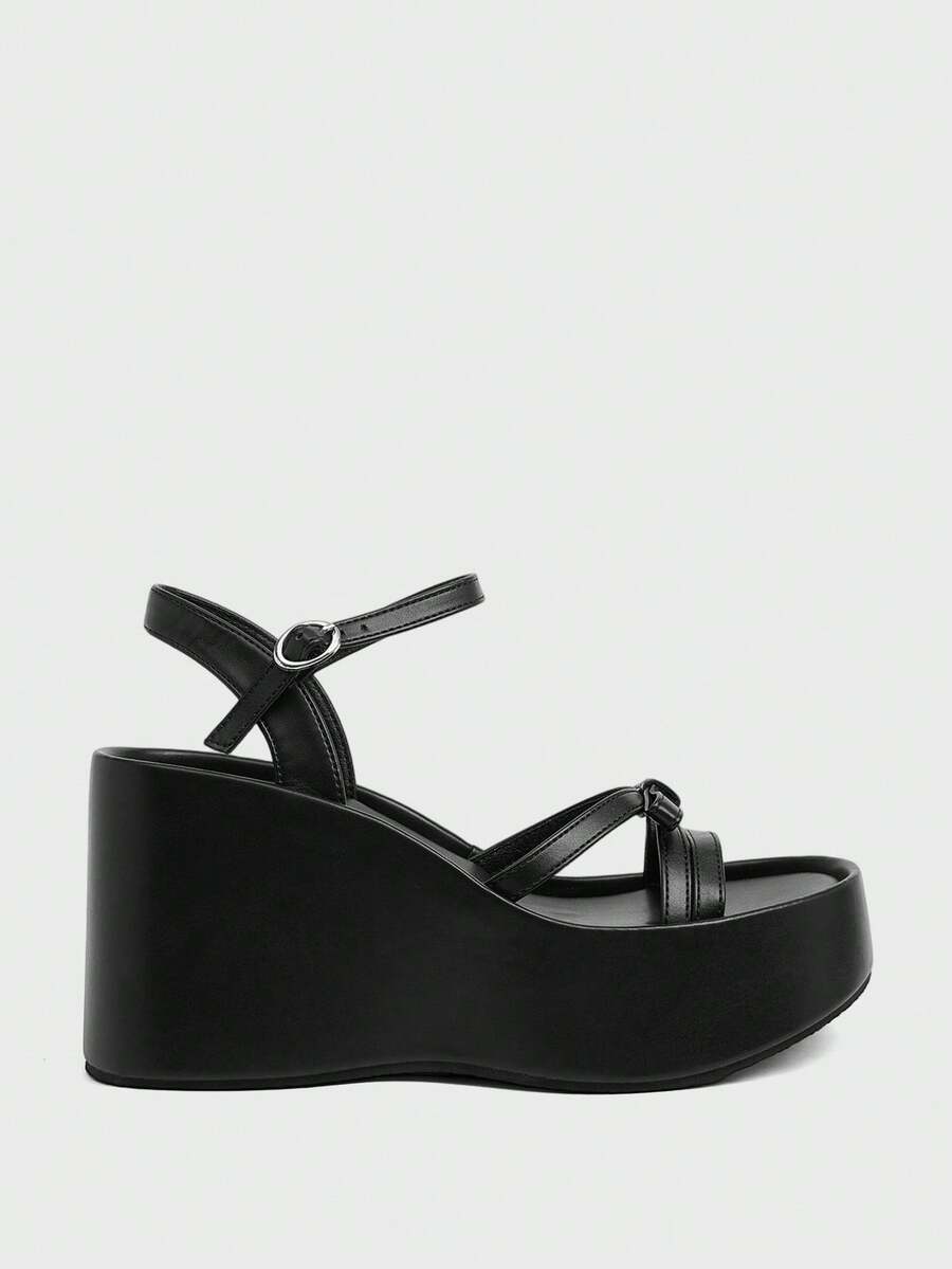 Sugerpunk Zapatos de mujer Sandalias de plataforma de moda para mujer - Sandalias de estilo punk casual de verano con lazo cruzado y hebilla - Zapatos de mujer cómodos y transpirables de un solo pedal simple - Negro - Ver 1