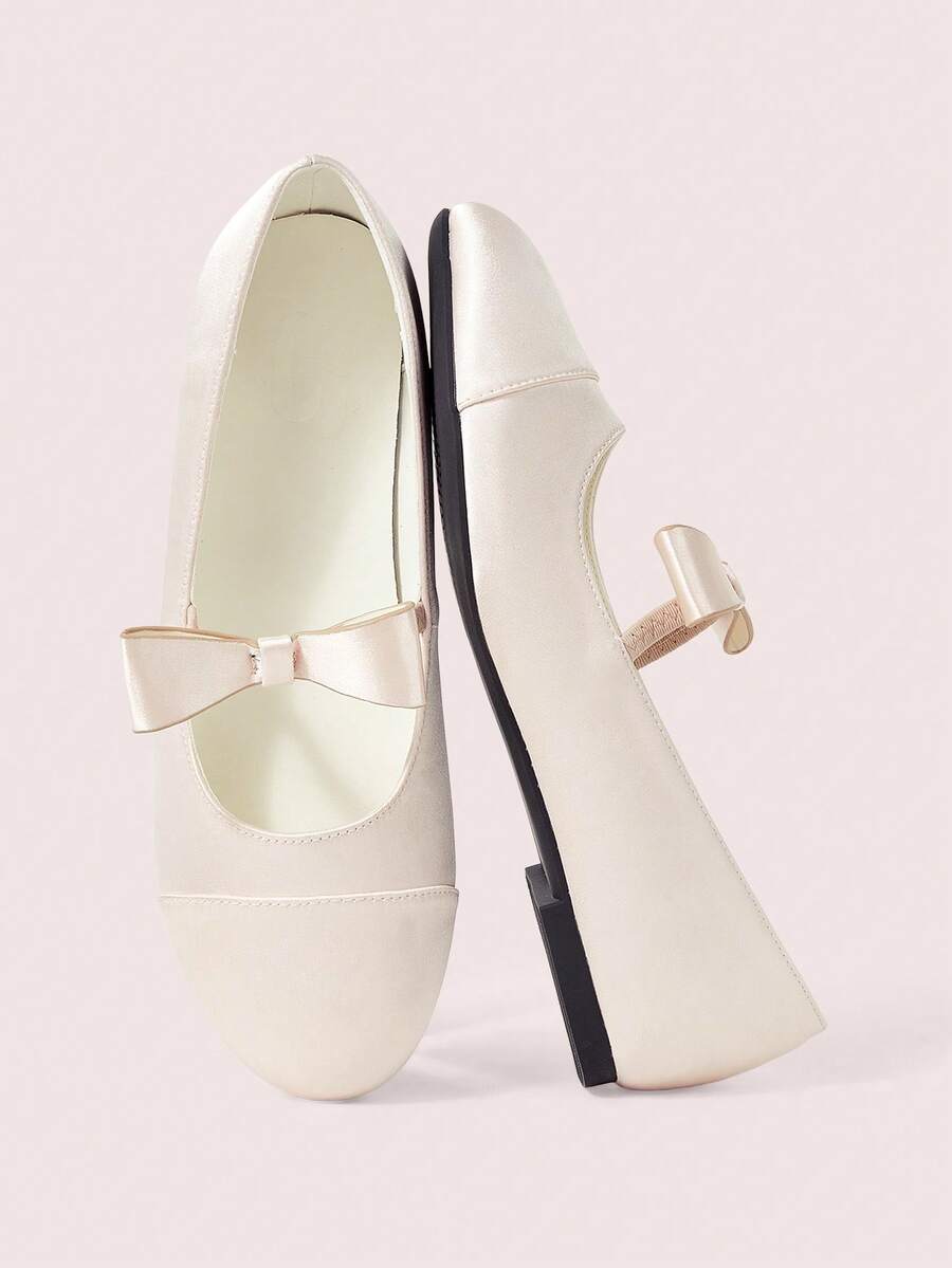 CUCCOO DOLLMOD Women's Shoes, Light Pink Satin Bow Ballet Flats, Round Toe Comfortable Mary Jane Shoes, Soft Overalls For Daily Wedding Parties - Baby Pink - View 1