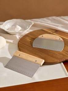 Zazumi 1Pc Stainless Steel Dough Cutter With Wooden Handle, Square & Semi-Circular Pastry Scraper, Baking Tools - View 3
