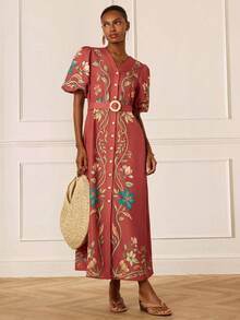 Lilora Vestido elegante de mujer con mangas de pétalos florales para vacaciones - Multicolor - Ver 8