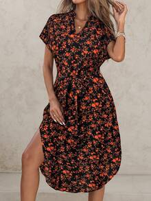 SHEIN LUNE Plus Size Casual Ditsy Floral Dress - Black - View 6