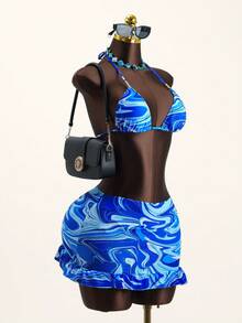 Swim SXY Damen 3-teiliger eleganter Badeanzug mit zufälligem Stoffdruck - Verschiedenfarbig - Übersicht 4