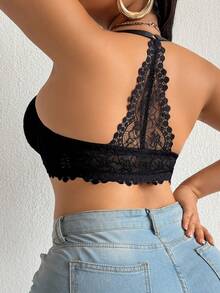 DesireSculpt 1pc Women Plus Size Lace Racerback Design Underwire Front Closure Bra - Black - View 2