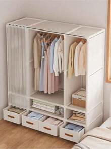 Practical Elegant Bedroom Wardrobe Floor Standing Clothes Rack Sturdy Hanging Garment Rack Luxury High Capacity Storage Cabinet Easy Assembly For Apparel Pants Quilt Home Organization Housewarming Gift - Multicolor - View 2